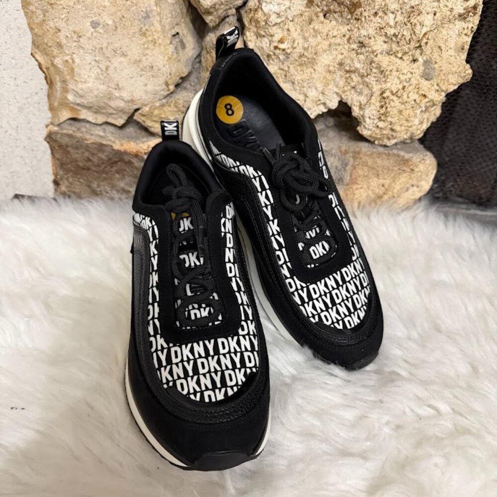 DKNY Black Logo Print Platform Sneakers Size 8
